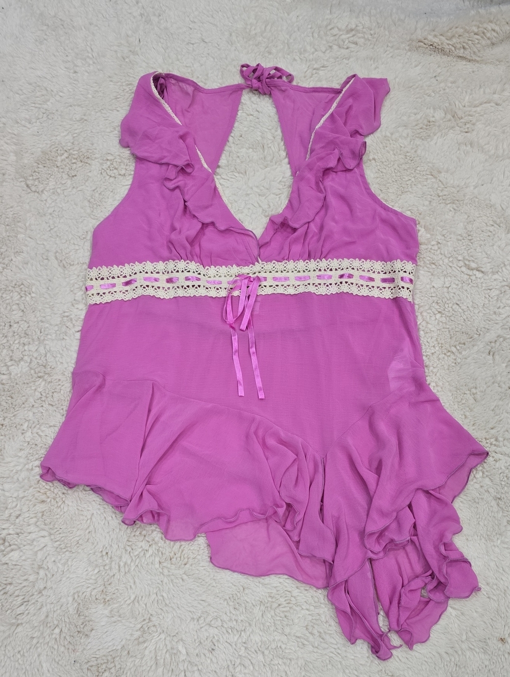 Kimchi Blue Fuchsia Pink Ruffle Halter Tank with Lace Trim